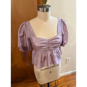 Women's Vestique Lavender Puff Sleeve Peplum Blouse S